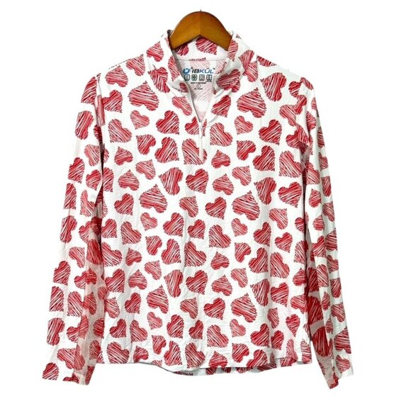 IBKUL Women's Millie Long Sleeve Top 1/4 Zip Mock Neck Hearts UPF 50+ EUC Size L - Picture 8 of 8